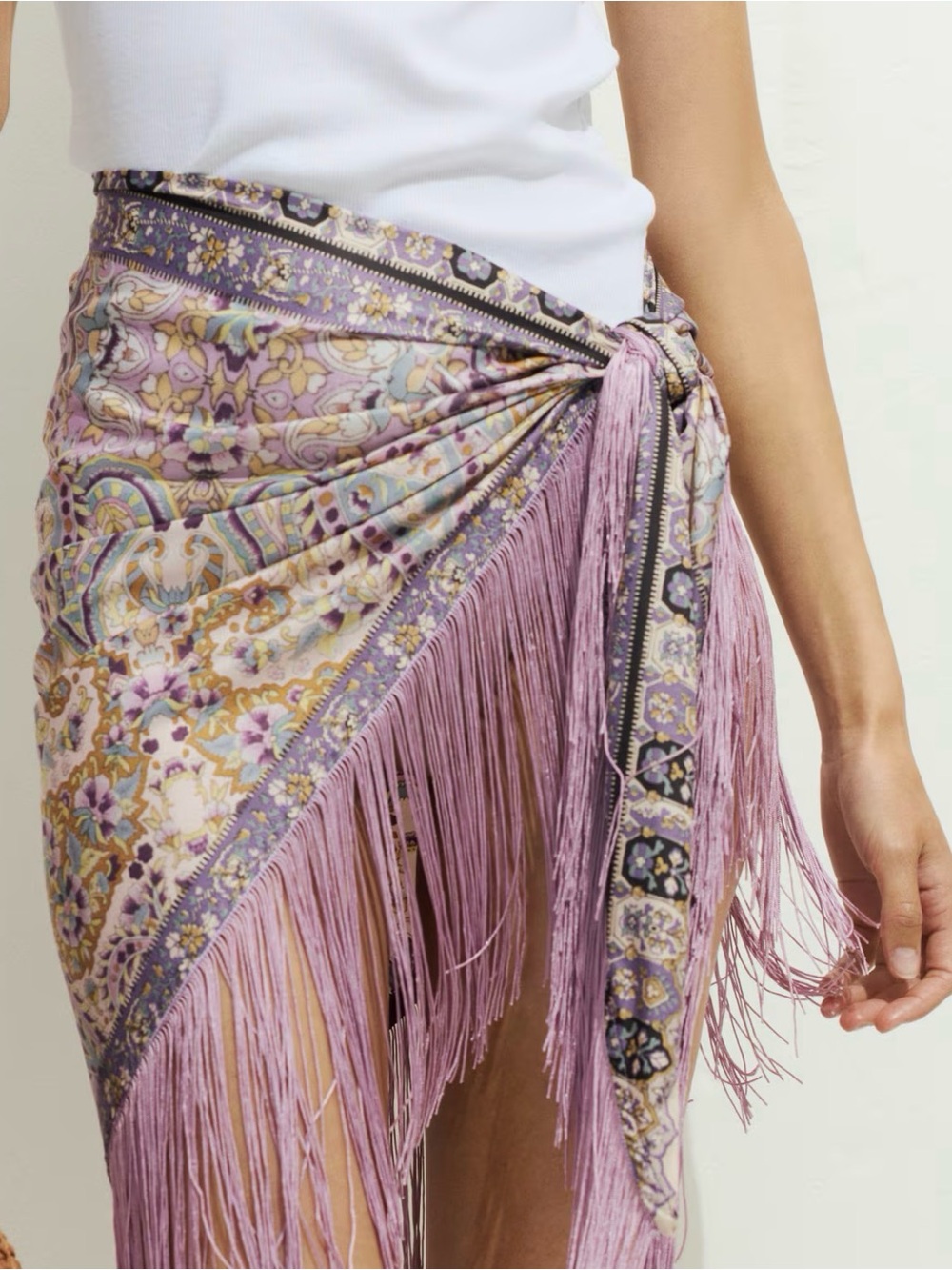 Women’s Satin Lilac Paisley Fringed Hip Scarf